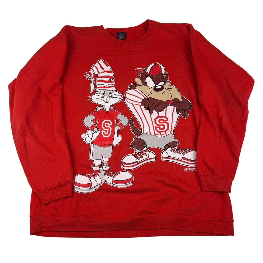 Vintage Taz Stanford Looney Tunes Sweatshirt Large Red